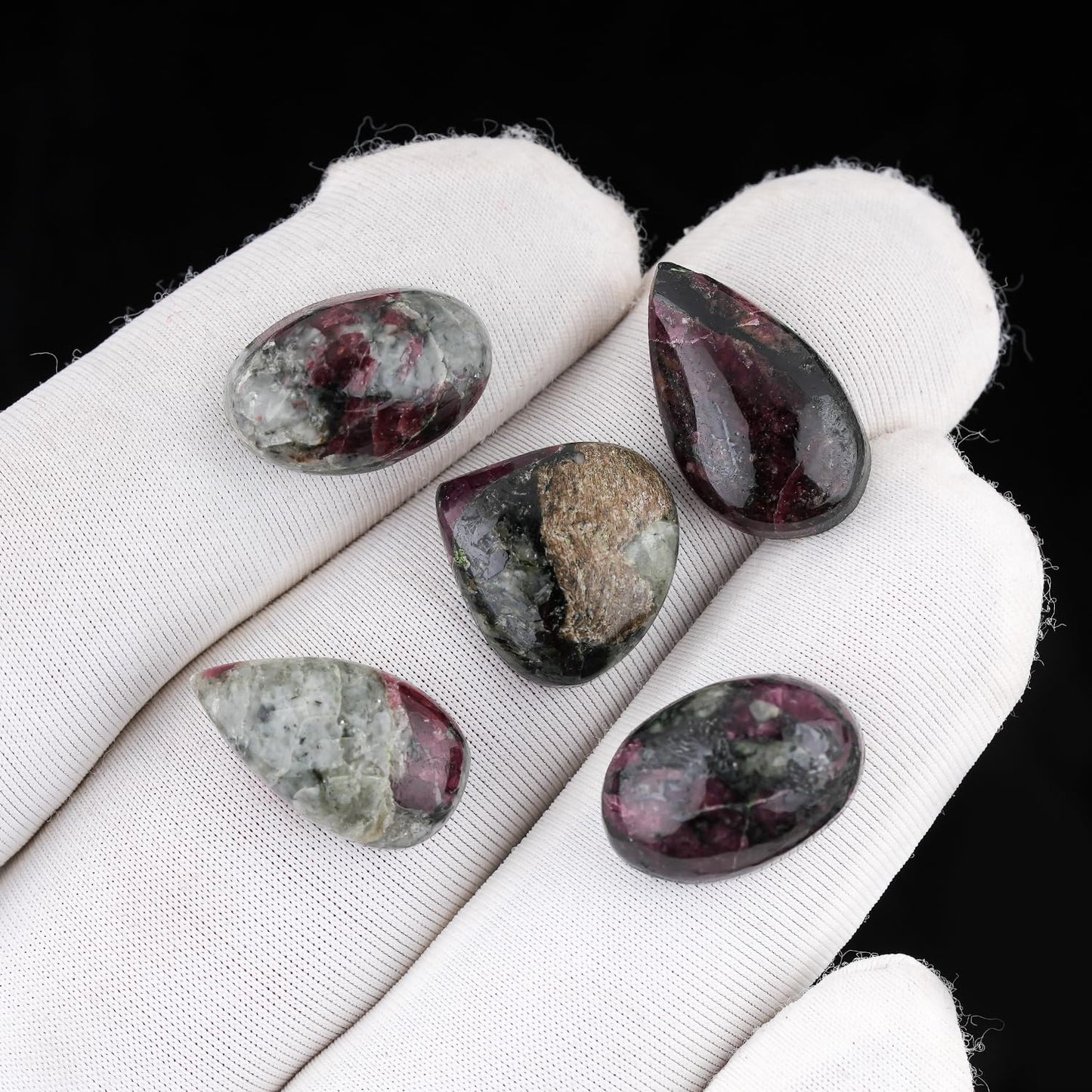 CRYSTALIS Wholesale 5pcs Natural Eudialyte Loose Gemstone Bulk Cabochons Jewelry Making Supply from Norway, Chakra Healing Polished Stones, Wire Wrapping, DIY, Gem Collection