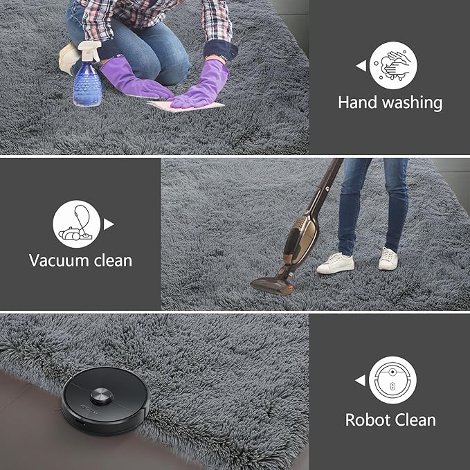 Shag Area Rugs for Bedroom Living Room,6X9 Ultra Soft Fluffy Area Rugs for Dorm, Indoor Carpet Nursery Rugs for Kids Room Home Decor,Dark Grey