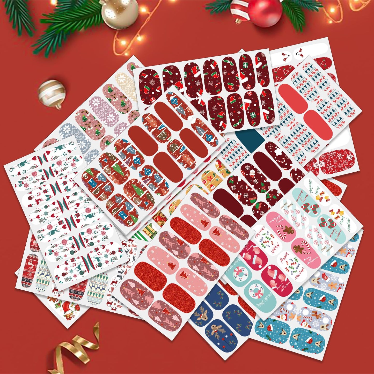SILPECWEE 20 Sheets Christmas Nail Polish Strips Full Nail Wraps for Women Holiday Self Adhesive Nail Polish Stickers Gel Nail Strips Fingernail Manicure Stickers with 1pc File