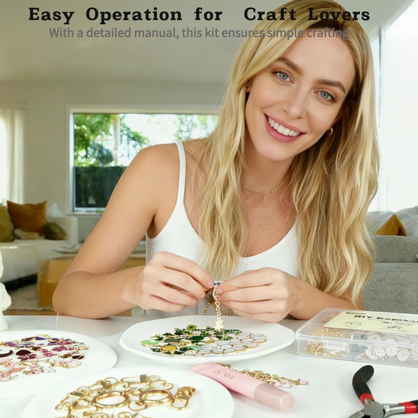 Kupor 342Pcs DIY Keychain Making Kit – 25 Keychains, Storage Box & Instruction,Great for Crafting Bag Charms, Keychain Charms Ideal for Craft Lovers (Eco-Friendly Materials) & Gift Shoppers