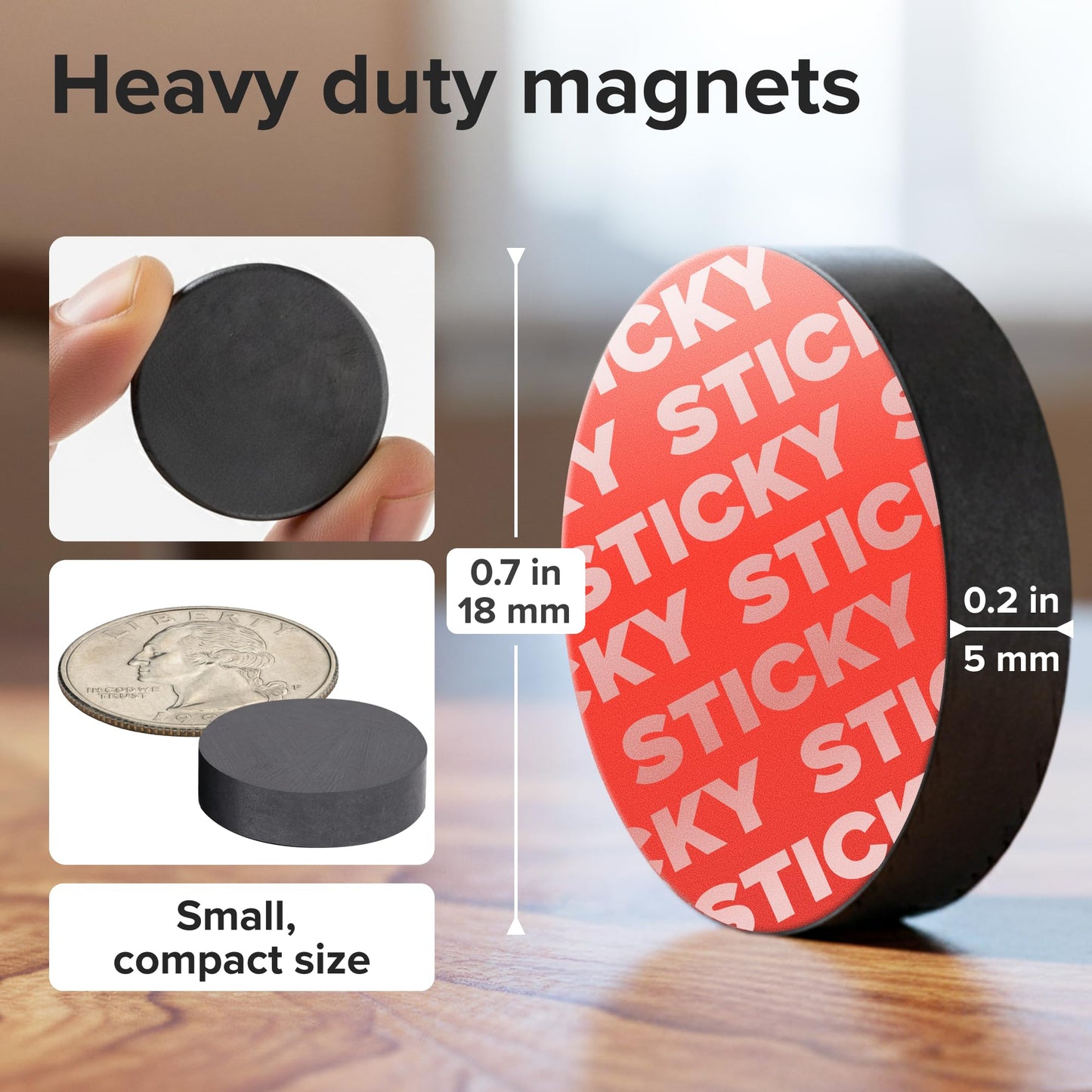 Strong Ceramic Round Magnets with Adhesive Backing (0.7x0.2/18x5mm, 30 pcs) - Heavy Duty Sticky Magnets, Non-Corrosive, Versatile for Home, Office, Workshop, Whiteboard, Fridge and Hobby Use