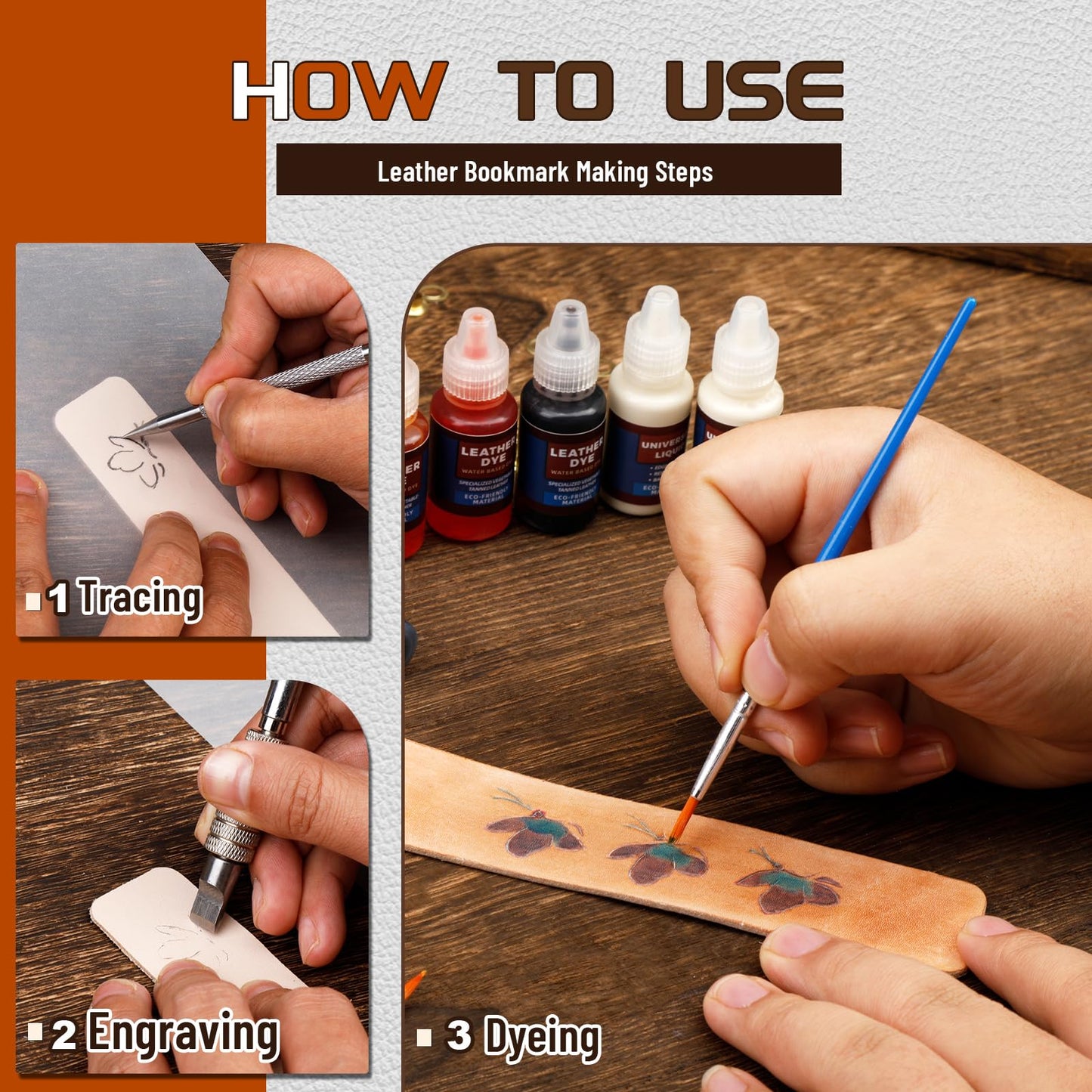 Leather Crafting Kit, Leather Working Kit for Bookmark, Leatherbookmarks Making Kits with Dyeing Carving Working Tools Supplies for Book Mark, Bookmarks for Book Lovers, Adults DIY Crafts Making