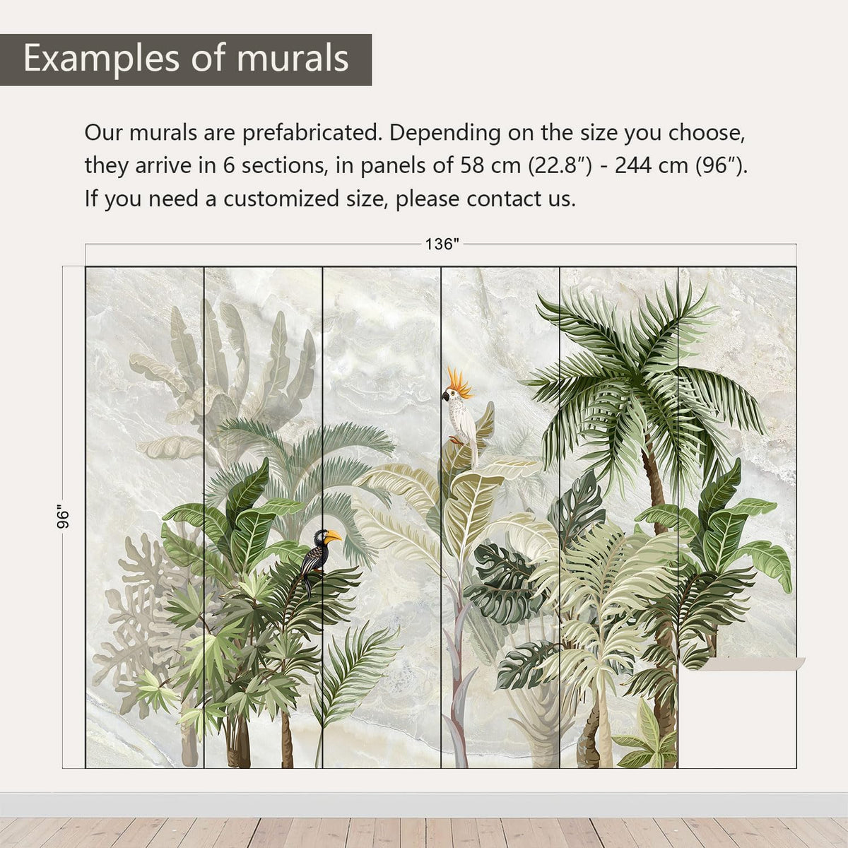 AFZEVEB-Green Forest Nursery Wallpaper Tropical Parrots Wall murals for Kids Room 136"x96" (Not Peel and Stick)