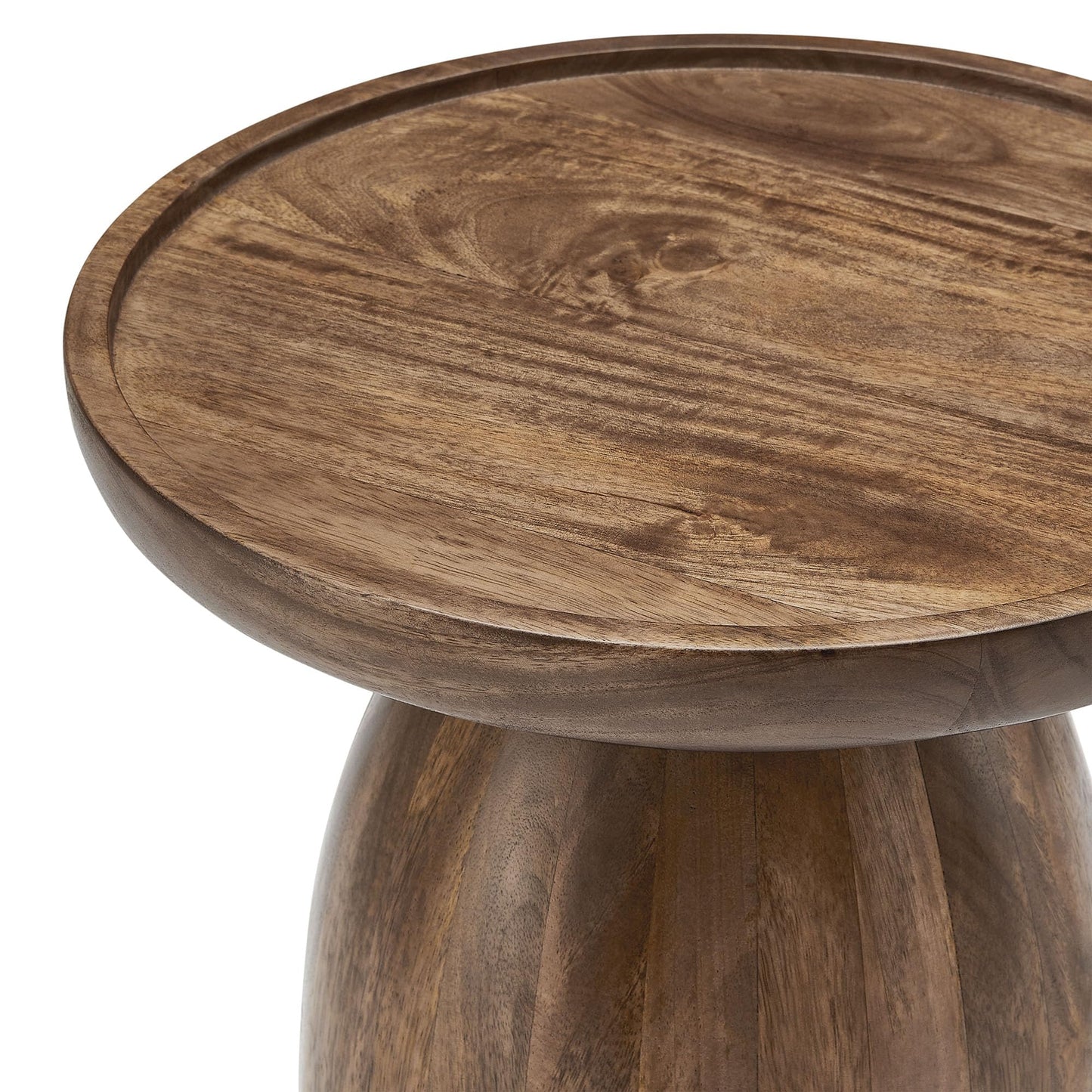 Modway Holloway Solid Mango Wood Side End Table in Walnut – Contemporary Wooden Accent Table for Living Room – Small Round Plant Stand or Pedestal Drink Table