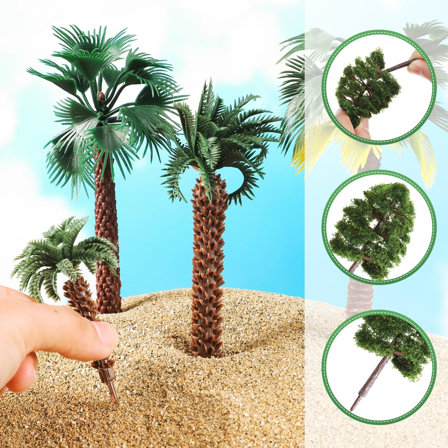 Thiccywoov 40 Pcs Diorama Supplies Kit Include 32 Miniature Trees 1.2-6.2 Inch Mini Mixed Model Plastic Fake Architecture 8 Bags Scenery Basing Material Kit for DIY Craft(Tropical Trees)