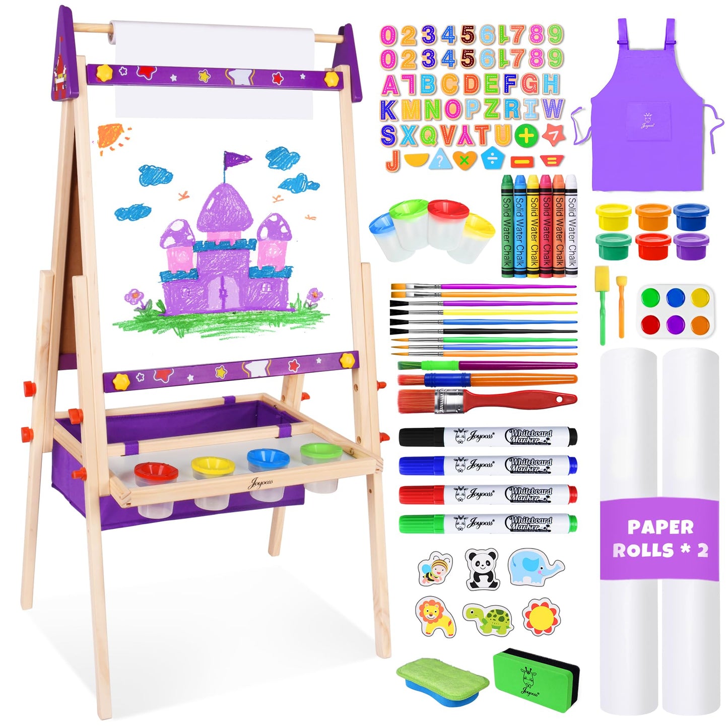 Joyooss Art Easel for Kids Easel for Toddlers,Adjustable Standing Wooden Toddler Easels Kid Whiteboard & Chalk Board Kids Dry Erase Board,Art Easel for Kid Age 2-4 4-8 9-12 Drawing Easels