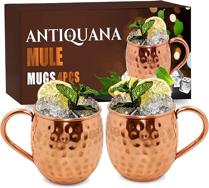 Moscow Mule Mugs - Set of 4-100% Pure Copper Mugs Large 16 oz - Premium Moscow Mule Cups Set of 4 - Solid Copper Cups Perfect Premium Gift
