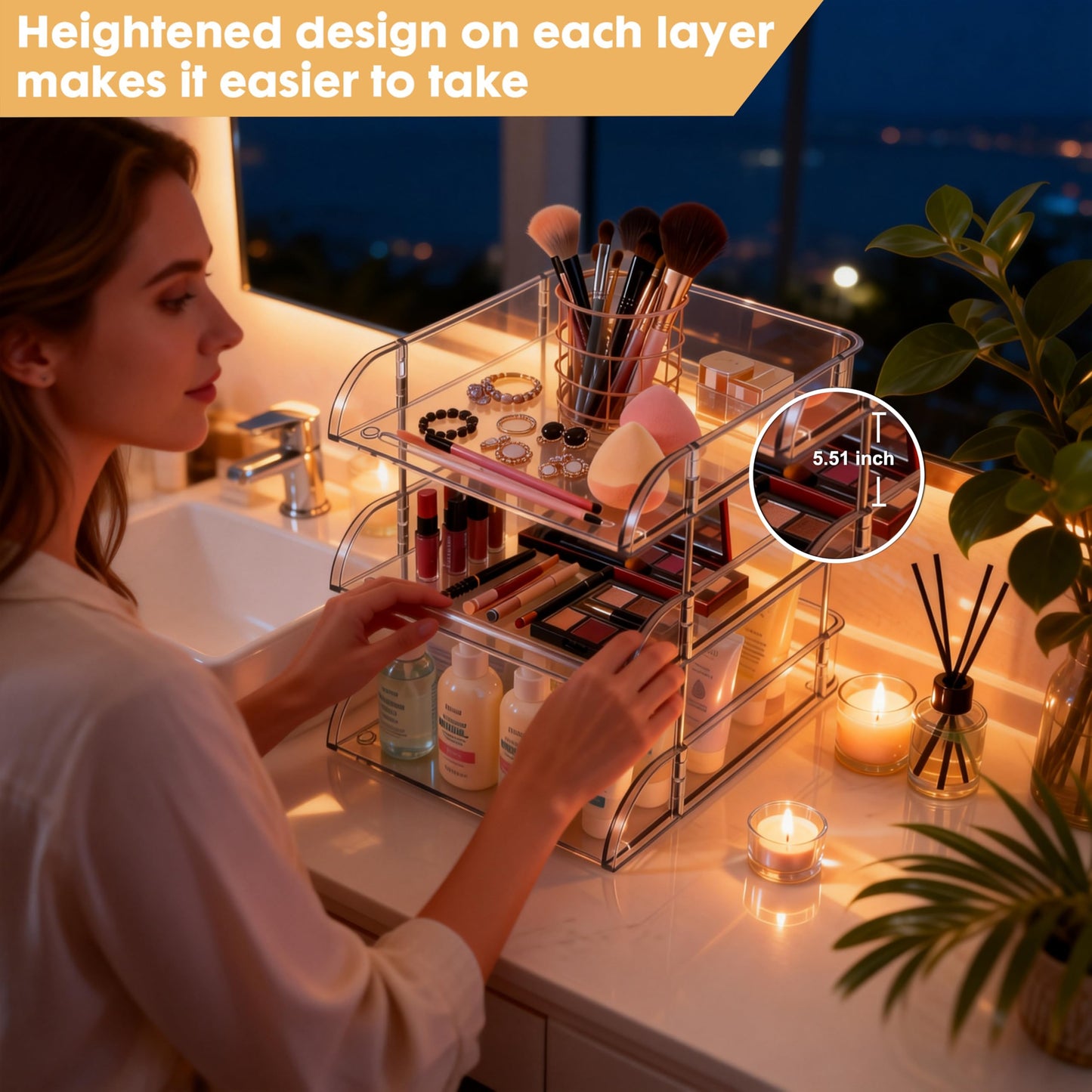 Desk Organizer and Storage,3-Tier File Paper Tray Organizers,Stackable Clear Desktop Organizer for Documents,Book Magazine Storage,Office Supplies (Clear,3 Pack)
