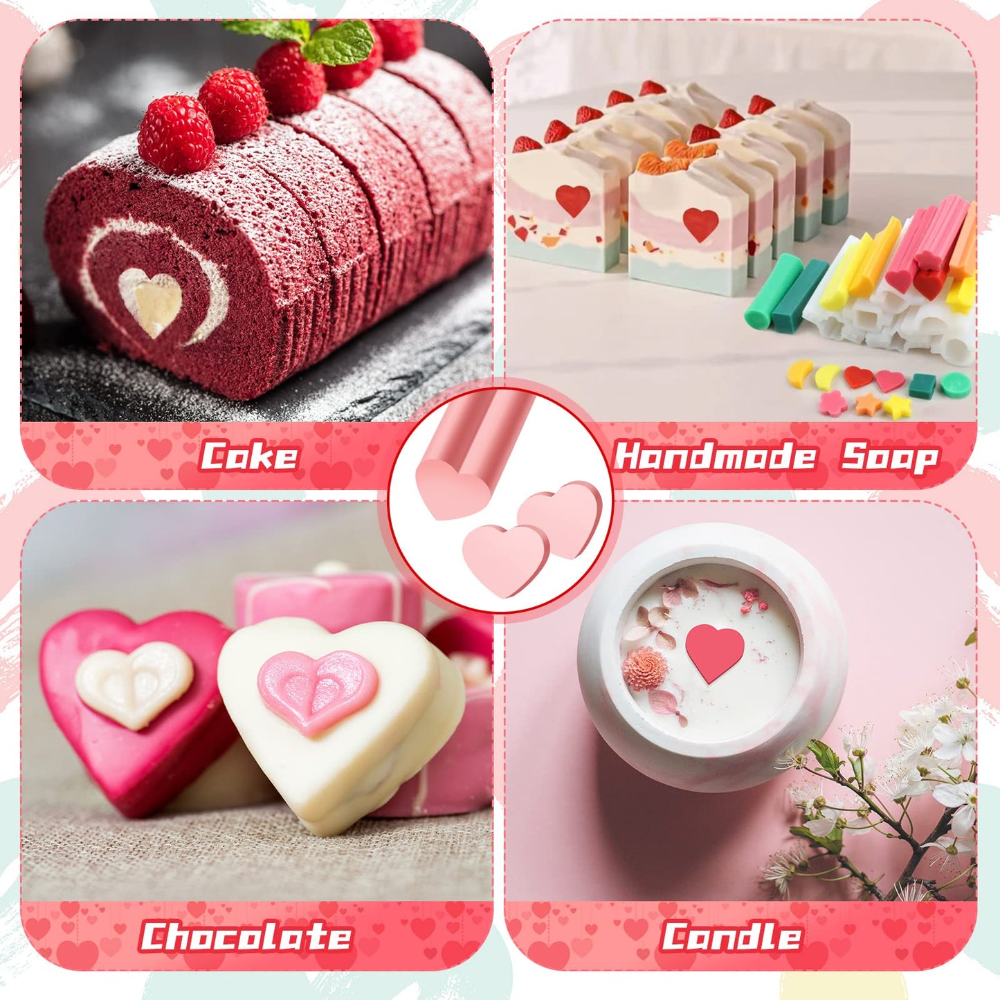 Tessco for you Heart Shaped Long Tube Silicone Mold Tree Shape Soap Embed Molds Column Making Supplies with Spatula 3 Pcs Binder Clips for Christmas Soap Chocolate Candy Cake