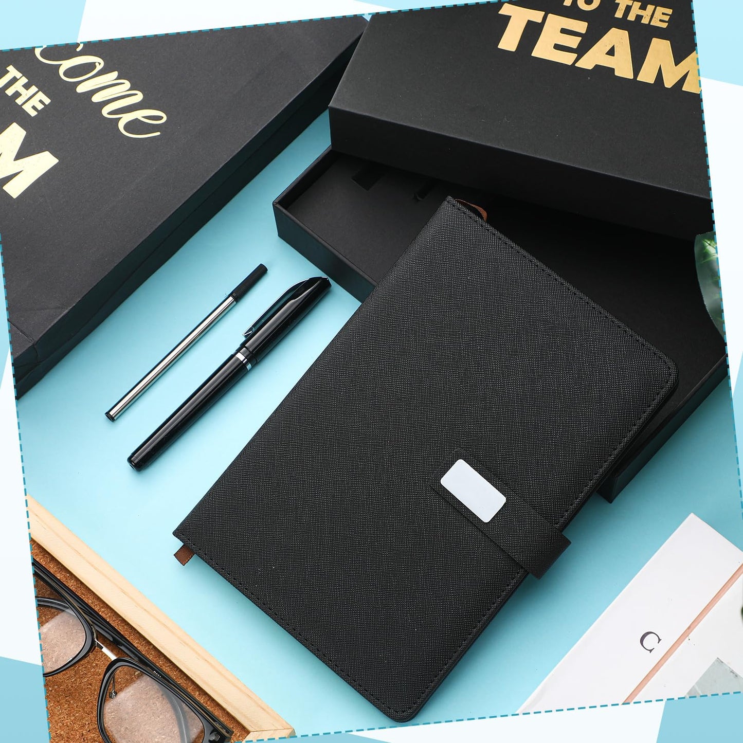 Sayglossy New Employee Welcome to The Team Gift Sets Notebook and Pen Welcome to The Team Box Employee Appreciation Gift Sets for New Office Worker(Black)
