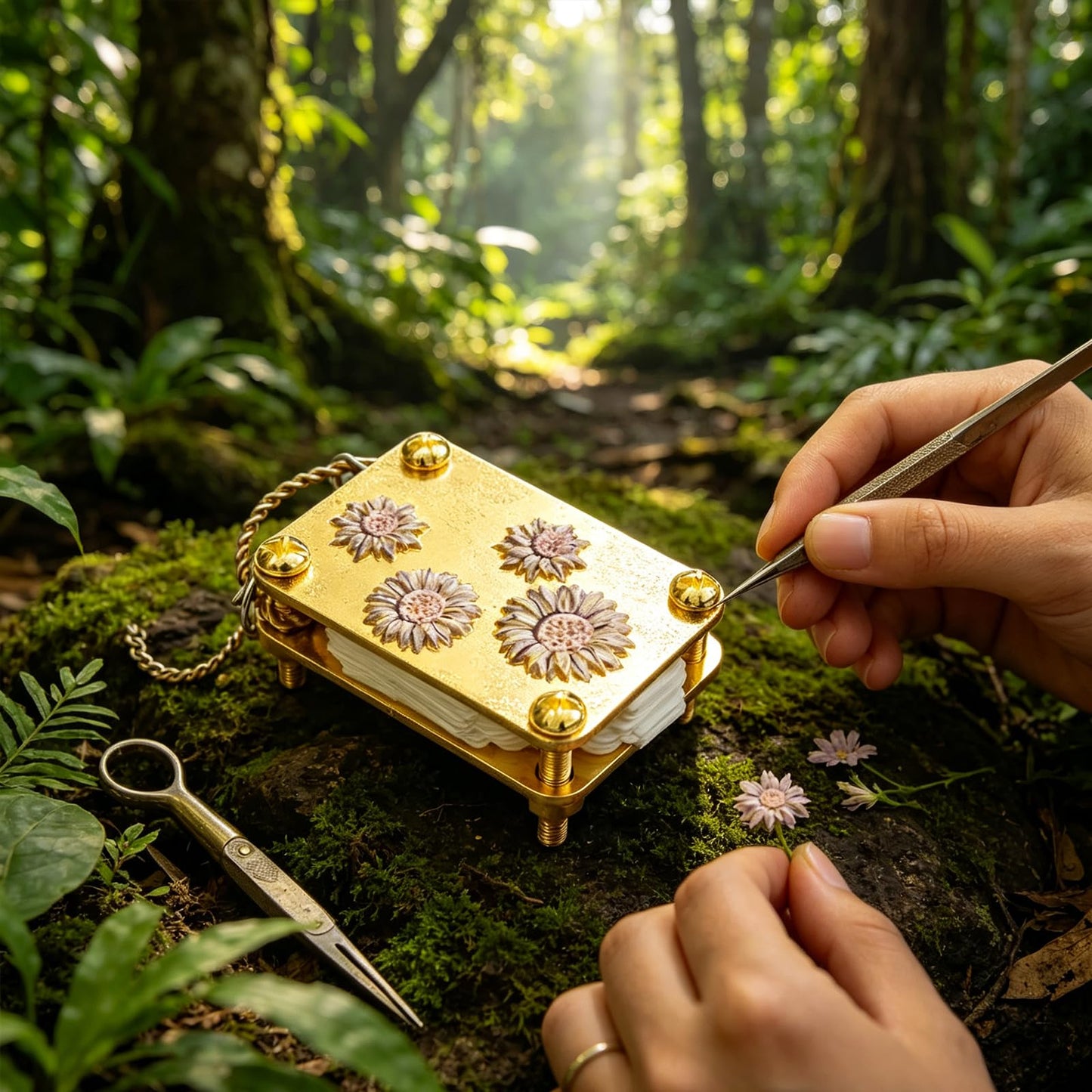 JDOQOKJ Handcrafted Metal Mini Flower Press, Miniature Flower Press Kit, Gold-Plated Miniature Design, Decorative Floral Patterns (sunfwer2)