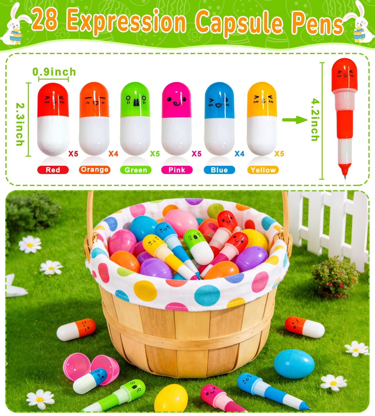 28 Pack Easter Basket Stuffers, Retractable Pens Transform Novelty Pen for Kids Class Prizes Easter Gifts Classroom Exchange Boys Girls Easter Stationery Party Favor Easter Basket Stuffer Fillers