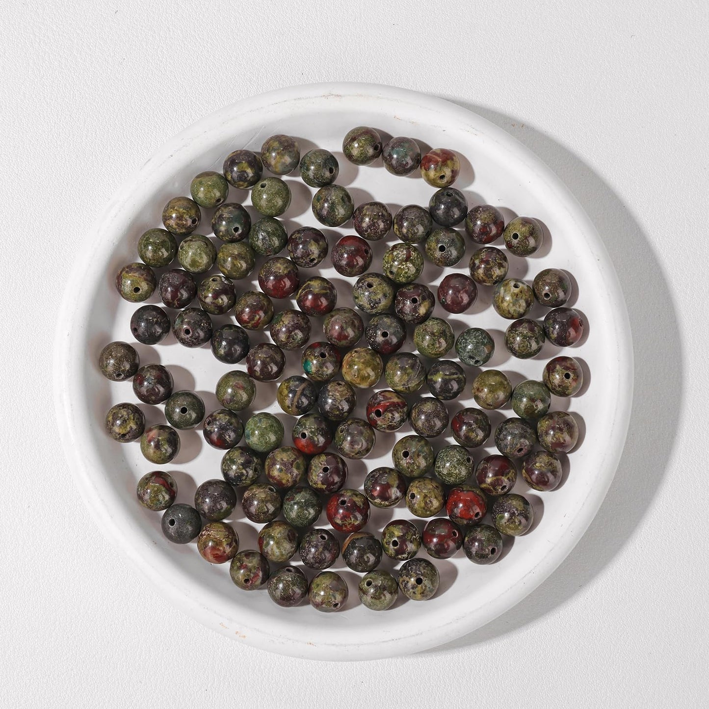 Raicegs 100pcs 8mm Bloodstone Beads Natural Gemstone Beads Round Loose Beads for Jewelry Making DIY Bracelets Necklace