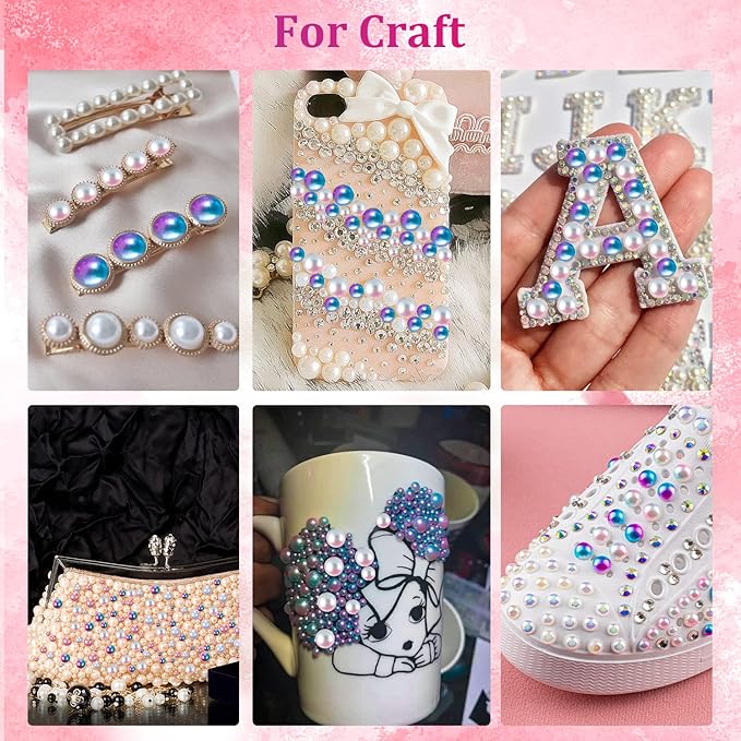 Belleboost Flat Back Pearls Kits 3 Boxes of Flatback Pink Mermaid Half Round Pearls with Pickup Pencil and Tweezer for Home DIY and Professional Nail Art, Face Makeup and Craft