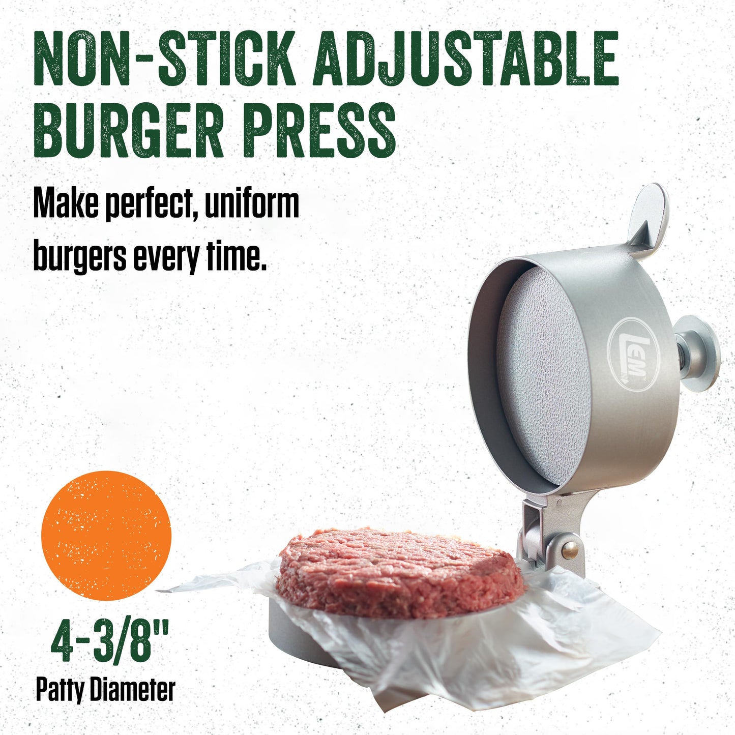 LEM Products Adjustable Burger Press, Non-Stick, Heavy-Duty Aluminum