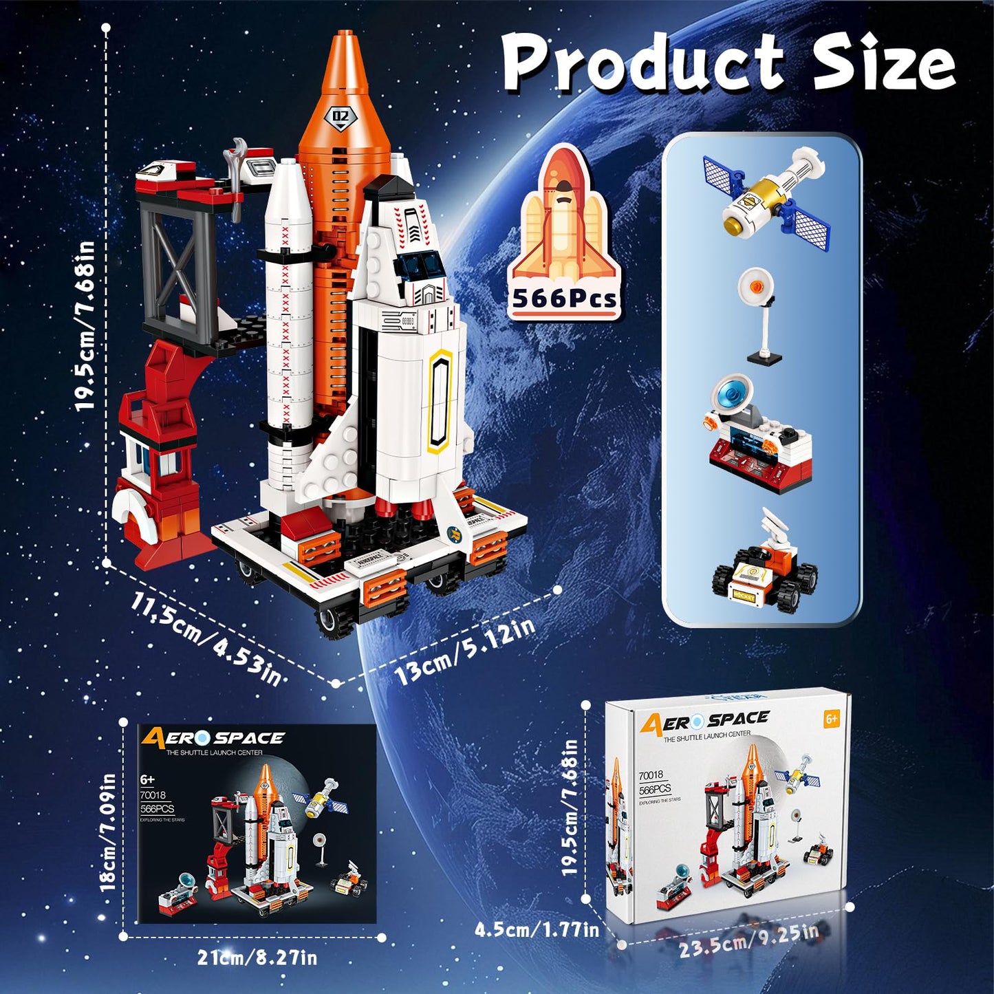 ZZXYPX 12-in-1 Space Rocket Building Blocks Kit - STEM Educational Toy Ages 6-12, 566 Pieces Creative Assembly Set for Kids