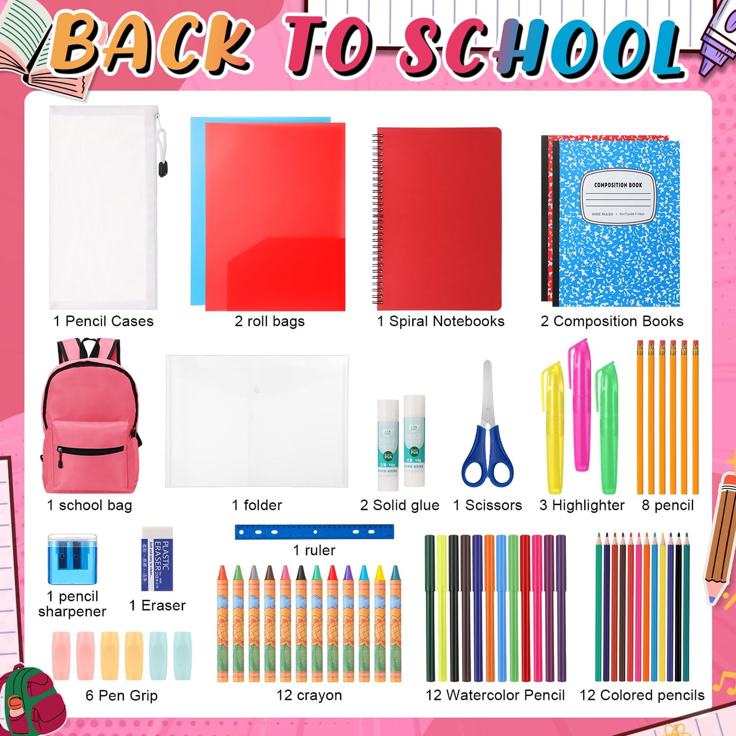 Gilprop 79 Pcs Christmas Gift Box for K-5 Elementary Middle Kit Bundle Bulk Essential for Operation Charity Xmas Gift(Pink)
