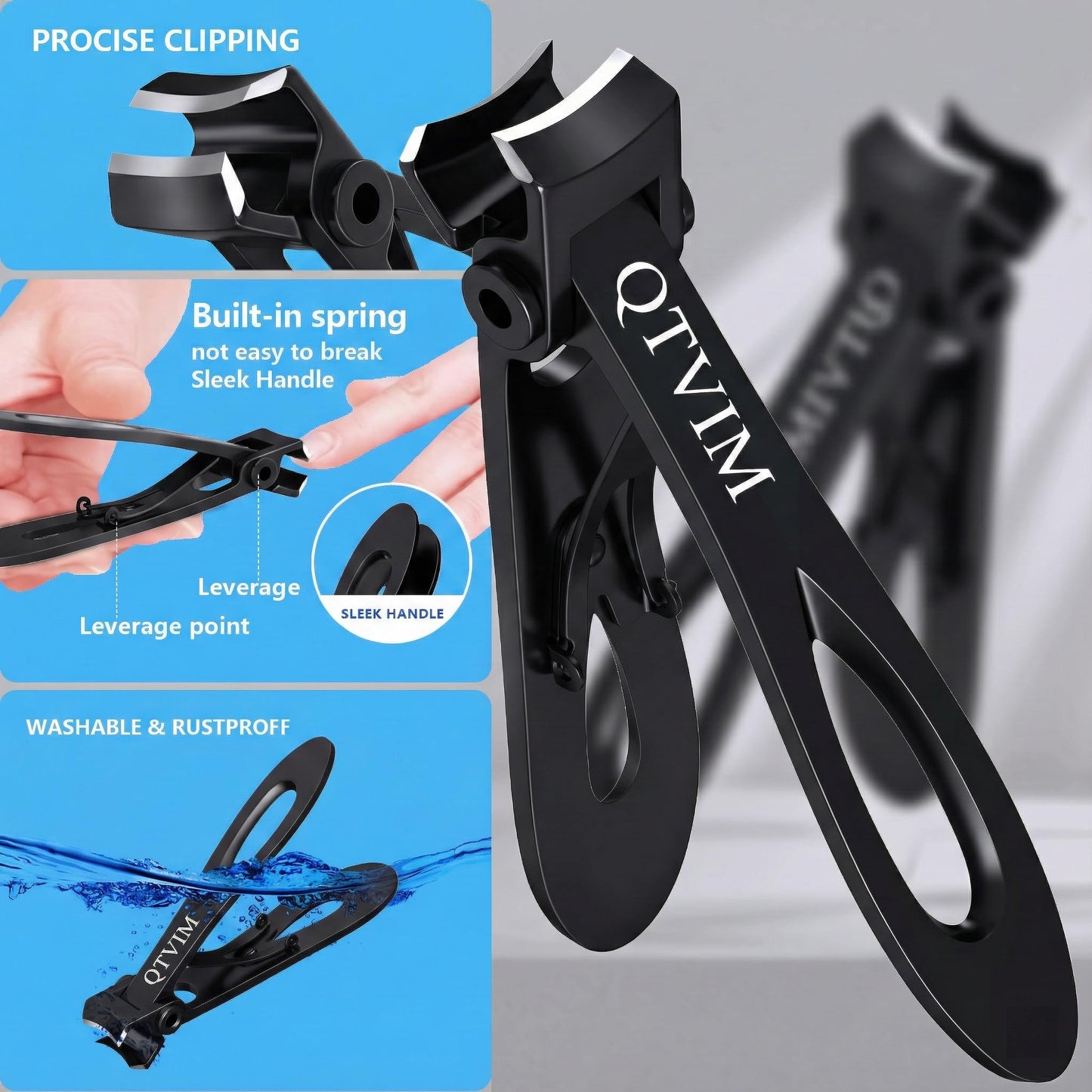 Toenail Clippers for Thick Nails for Men Seniors|3 Pack Ergonomic Long Handle Angled Head Toe Nail Clippers with Catcher|Premium Steel Wide Opening Fingernail Clipper-Heavy Duty Nail Clipper for women