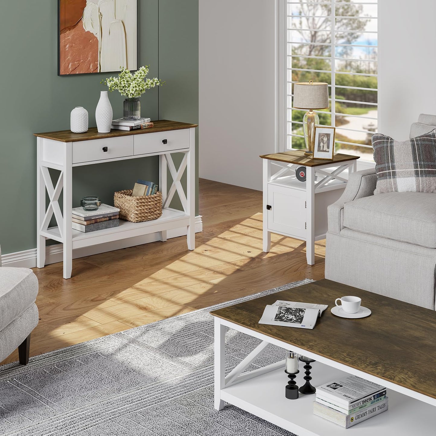 Lomojo Console Table,Sofa Table 13.8" D x 39.37" W x 31.5" HEntryway Table with 2 Drawers Storage Shelve Foyer Table for Entryway Farmhouse Hallway Tables (White)