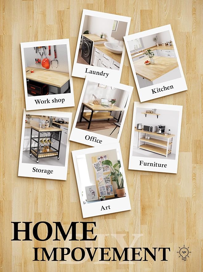 8FT Butcher Block Countertop Birch Solid Wood - 98" x 25" Table Top Butcher Block Cutting Board for Kitchen Island Cart Living Dining Office Desk Washer Dryer Countertop Replacement Unfinished 1.5" Th