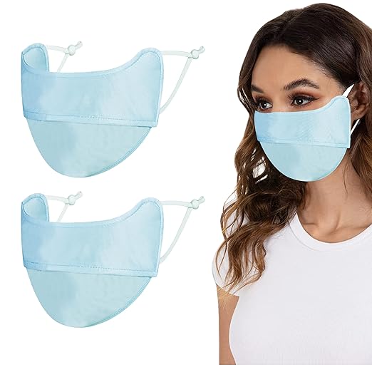 Medi-sky Sun Protection Masks for Adults, Washable Ice Silky Cloth Breathable Face Mask Elastic with Adjustable Ear Straps 2 Pack Light Blue