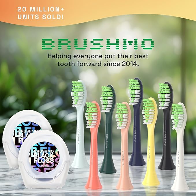Brushmo Replacement Toothbrush Heads, Compatible with Philips One for Sonicare Electric Toothbrush Handles HY1022, 4 Standard Heads with Tongue Cleaner, Soft Dupont Bristles, BM124m, Snow White