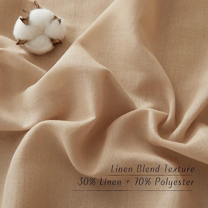 NICETOWN Linen Curtains 96 inches Long for Living Room, Grommet Semi Sheer Drapes Linen Weave Window Treatments Privacy Added with Light Filtering for Bedroom, Camel, W34 x L96, 2 Panels