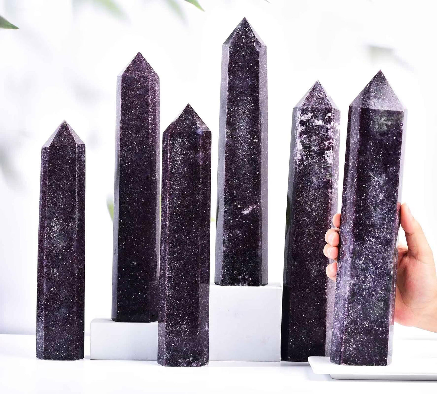 AMOYSTONE Large Lepidolite Stone Wand Healing Crystal Obelisk Tower 6 Faceted Column Reiki Chakra Meditation Therapy 2.2-2.6 LBS
