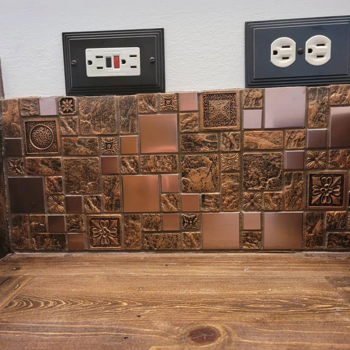 Hominter Bronze & Brushed Metal Mosaic Tile Copper Textured Resin Decorative Wall Backsplash for Kitchen Backsplash, Bathroom Wall, Fireplace Surrounds (5 Square Feet)