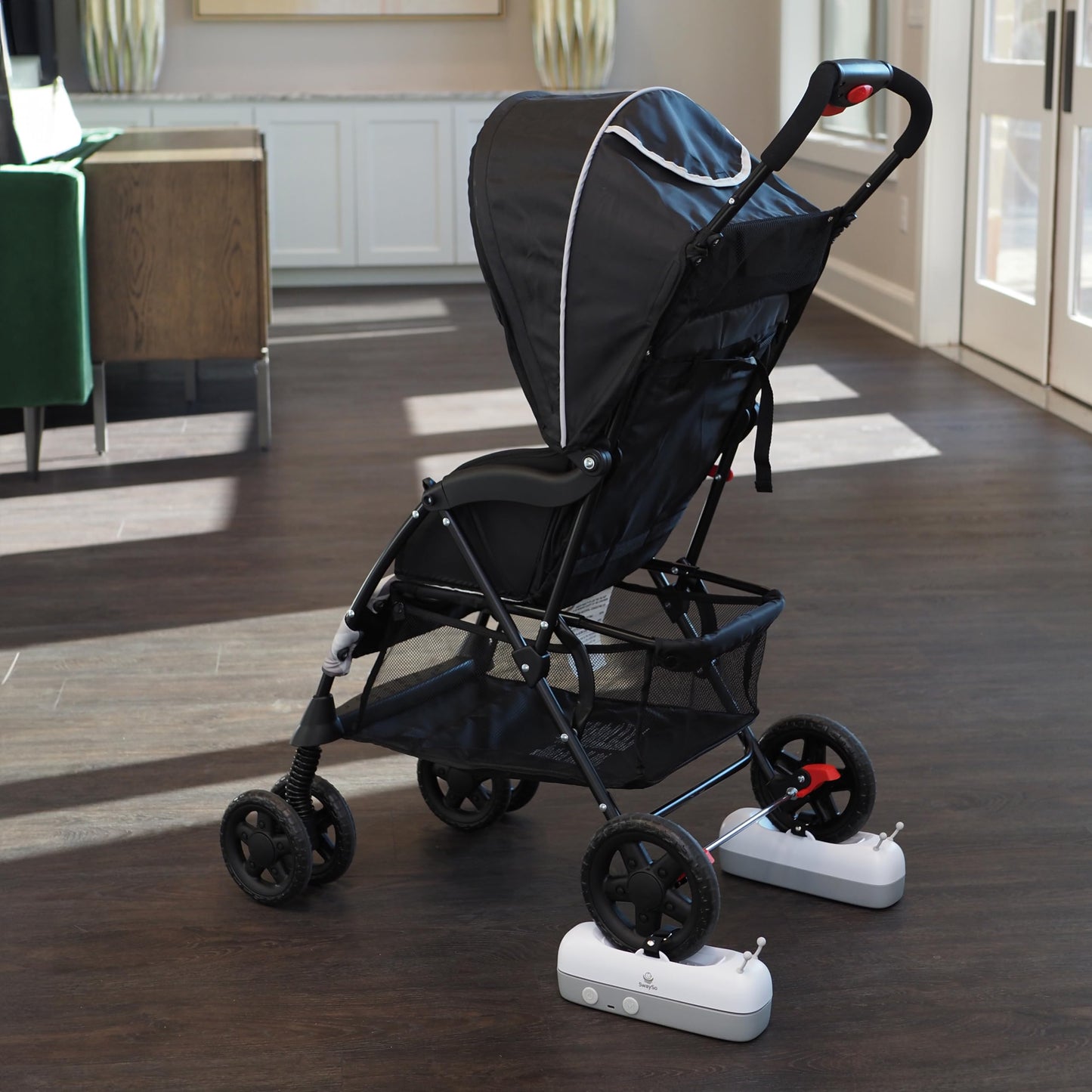 Automatic Stroller Rocker Attachment – Smart Infant Soother for Peaceful Sleep – Rechargeable, Remote Control, Two Soothing Modes – Single-Wheel Lightweight Strollers Only- SwaySo