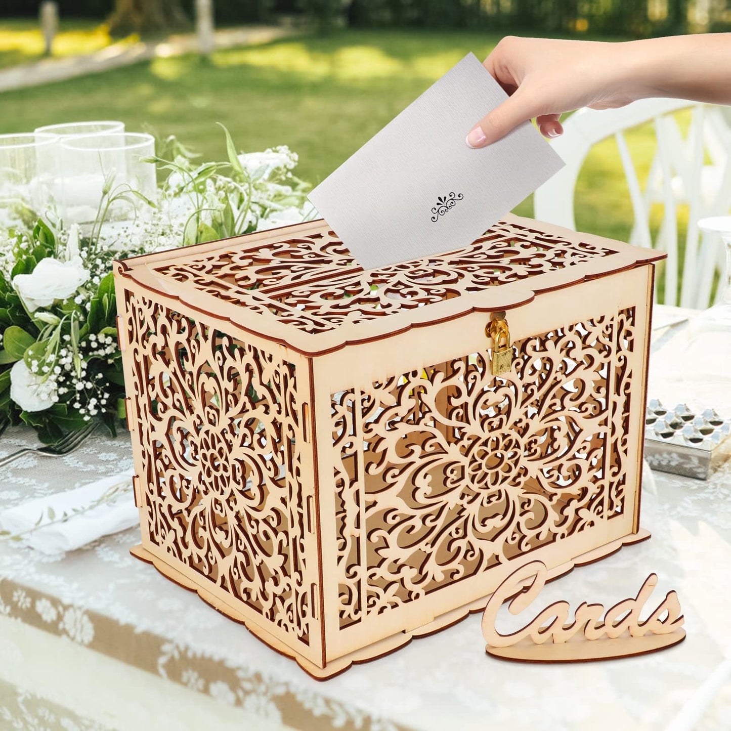 Hooqict DIY Wedding Card Box with Lock Large Rustic Wood Wedding Gift Money Box Holder for Graduation Parties Wedding Reception Bridal Baby Shower Birthday