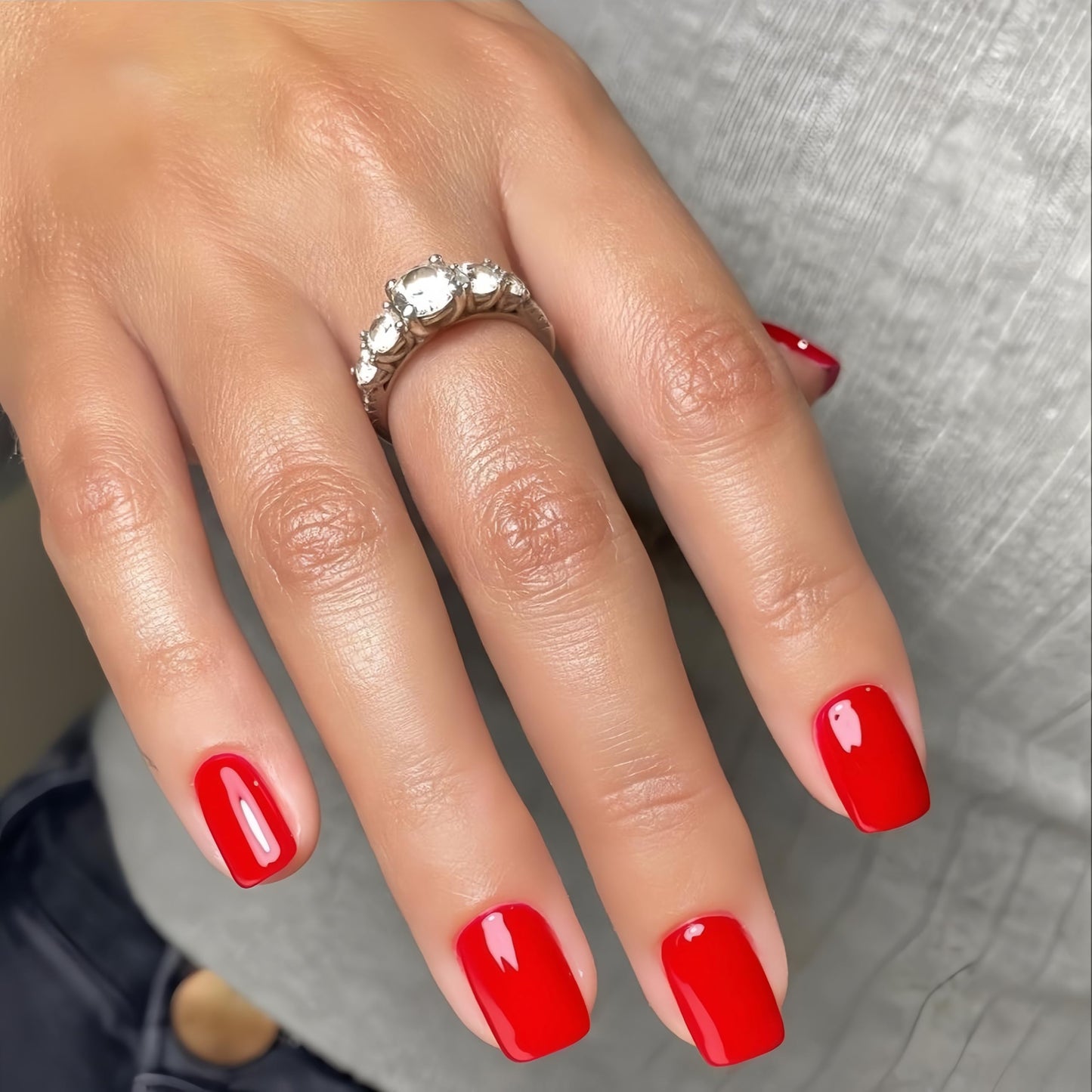 Red Press on Nails Short Square, Fake Nails Glue on Short Square Nails Press ons, Soft Gel Glue on Nails Stick on Nails for Women Thick Reusable Solid Color Acrylic Nails 24pcs