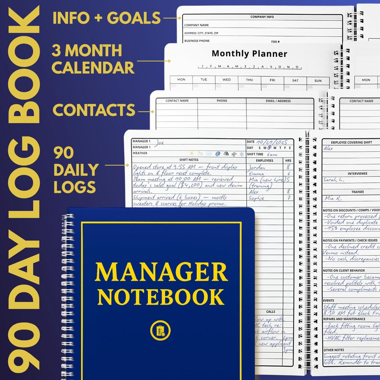 Manager’s 90-Day Planning Journal by Field Equipt – Professional Project Organizer for Work with Daily Activity Logs & Goal Setting – Durable, Spill-Proof Cover for Office & Field Management
