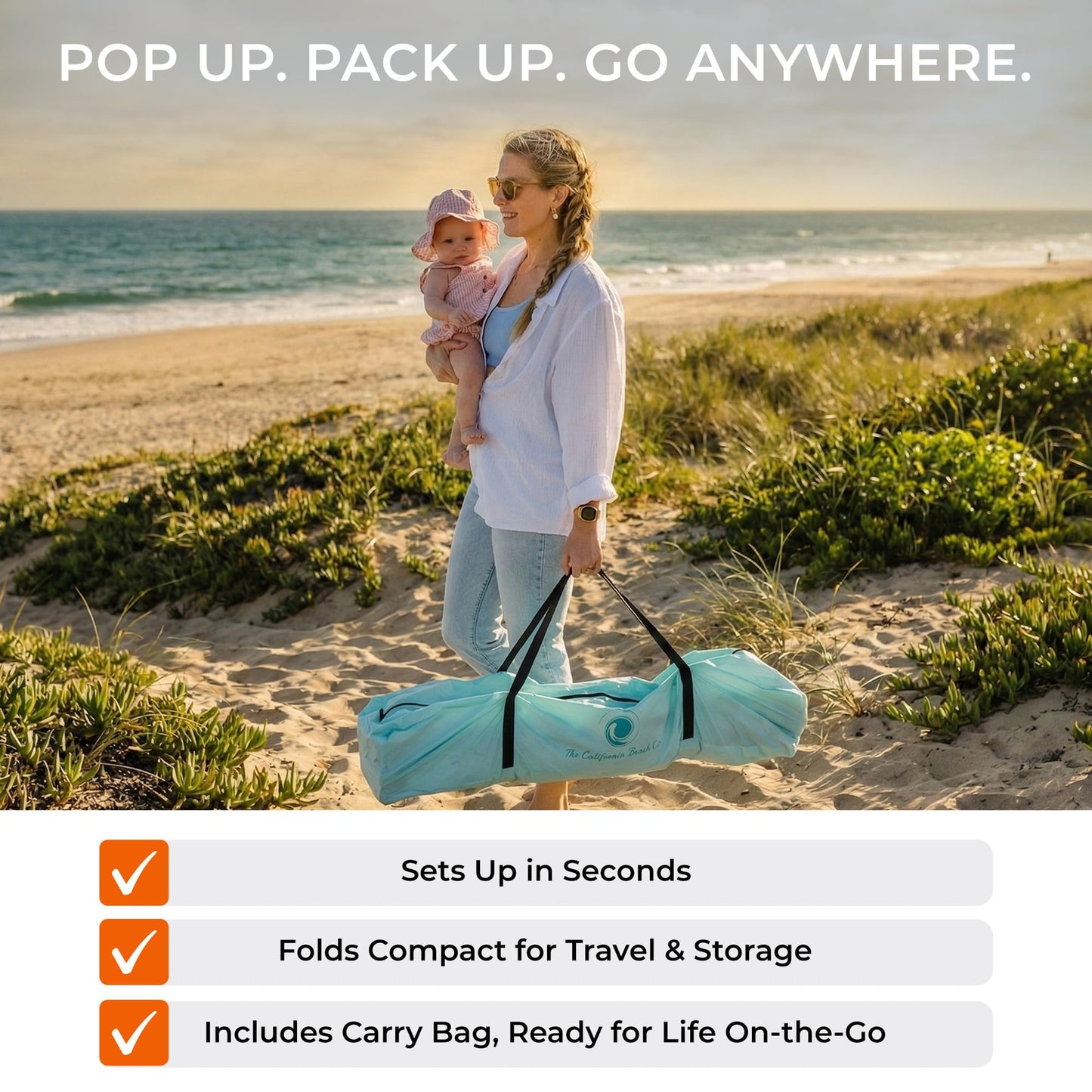 Pop ’N Go® Beach Canopy – Windproof, Beach Tent with Quick Setup, UV Shade, Lightweight & Portable Design – Perfect for Beach Days, Outdoor Play, Camping & Family Adventures (Sweet Mint)