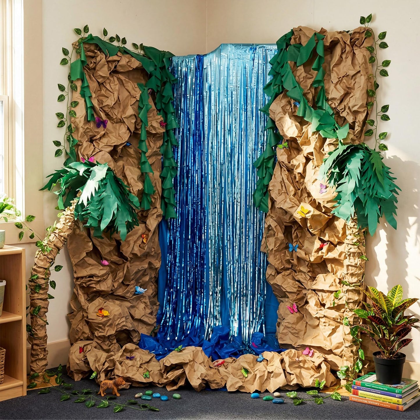 FunooFuno 2026 Vbs Rainforest Waterfall Decor Kit – Jungle Themed DIY Rock & Cascading Waterfall Backdrop for Vacation Bible School, Sunday School, Kids' Ministry, and Tropical Party Decorations