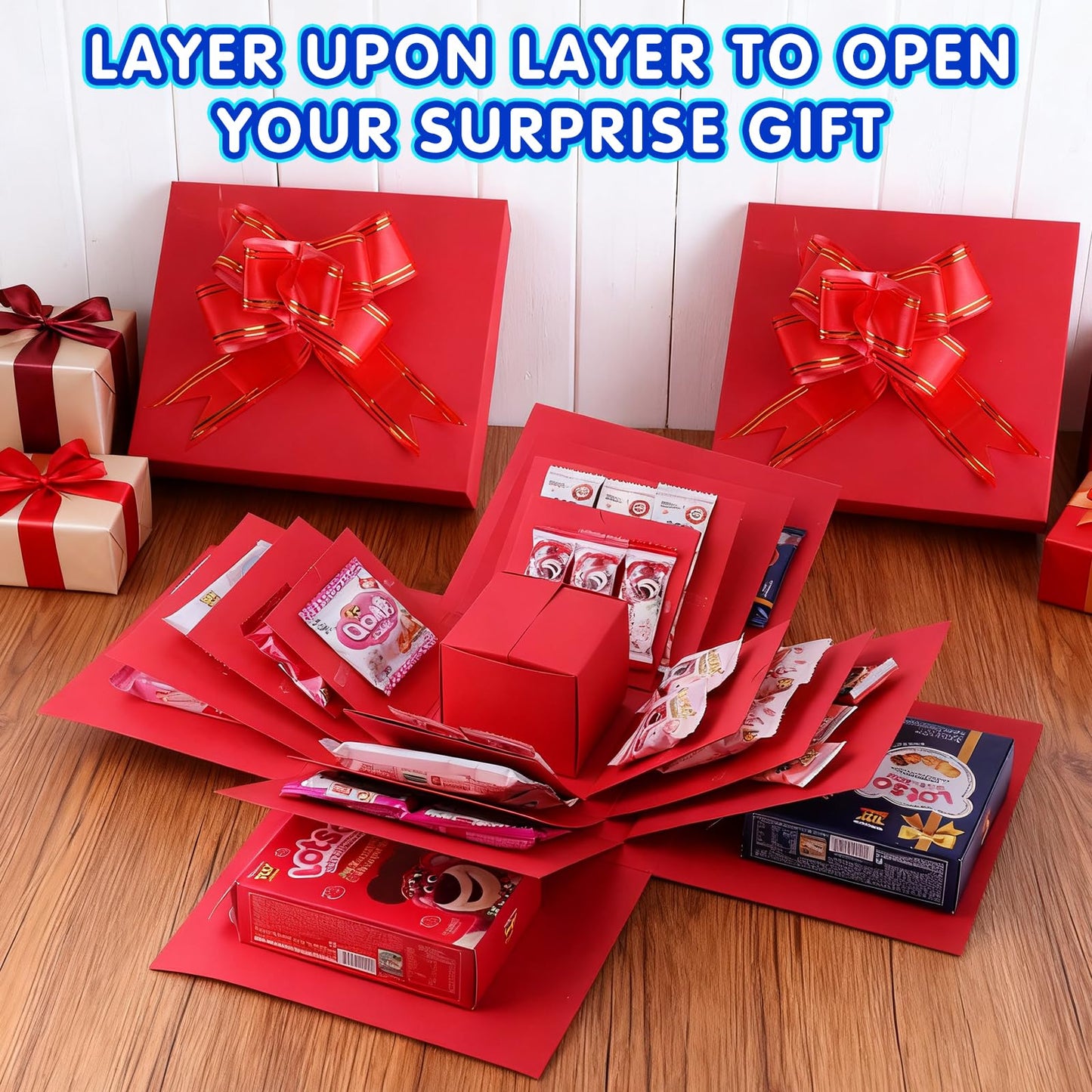 Making gift-giving even more memorable: Creative Explosion gift box, Surprise gift box explosion, Surprise box, Gift wrap box. 5-Layer DIY gifts, a Fun & Thoughtful & Meaningful gift for kids, man, women. (Red)