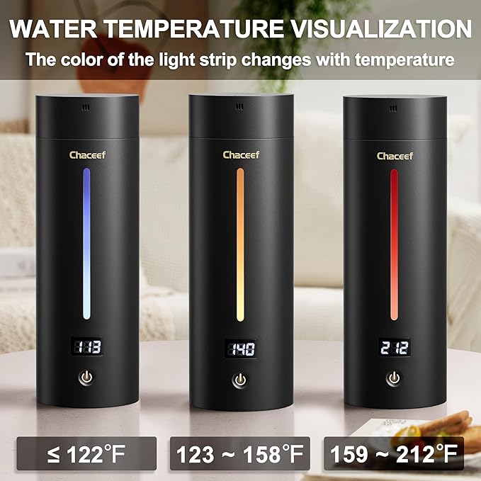 CHACEEF Travel Kettle 𝐔𝐩𝐠𝐫𝐚𝐝𝐞𝐝, Portable Electric Kettle, 350ml Small Electric Kettle with 5 Variable Presets, 304 Stainless Steel Hot Water Boiler with Auto Shut-Off & Boil Dry Protect, Black