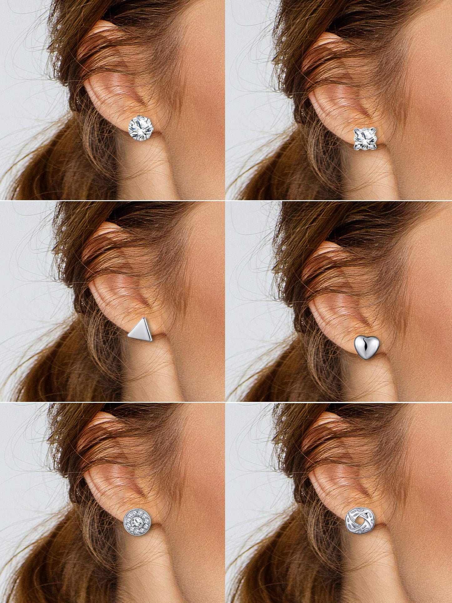 BBTO 24 Pairs Stud Earrings Crystal Pearl Earring Set Ear Stud Jewelry for Women Men(Sliver)