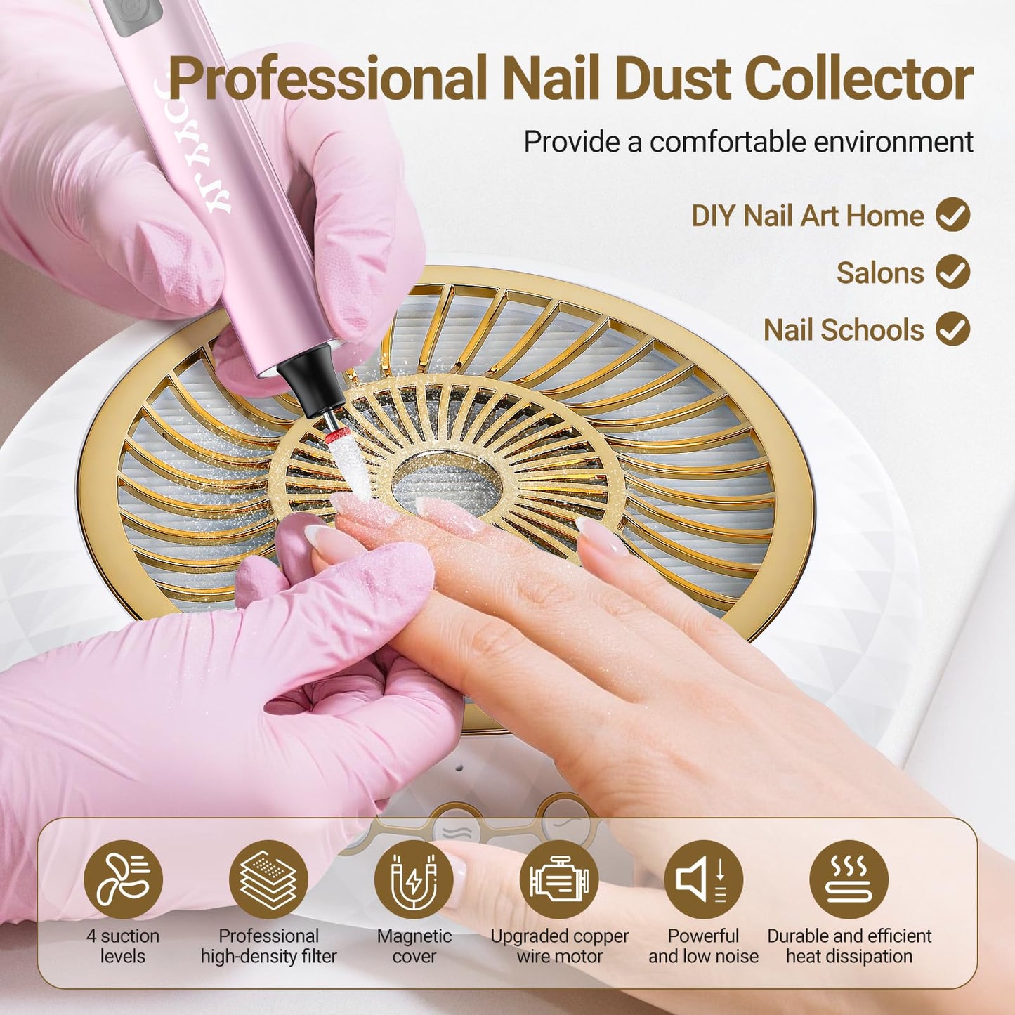 YLYYCC Nail Dust Collector Quiet, 5000RPM Vacuum Fan Extractor with Reusable Filter | Home/Salon Use, Pros Tech & Beginners