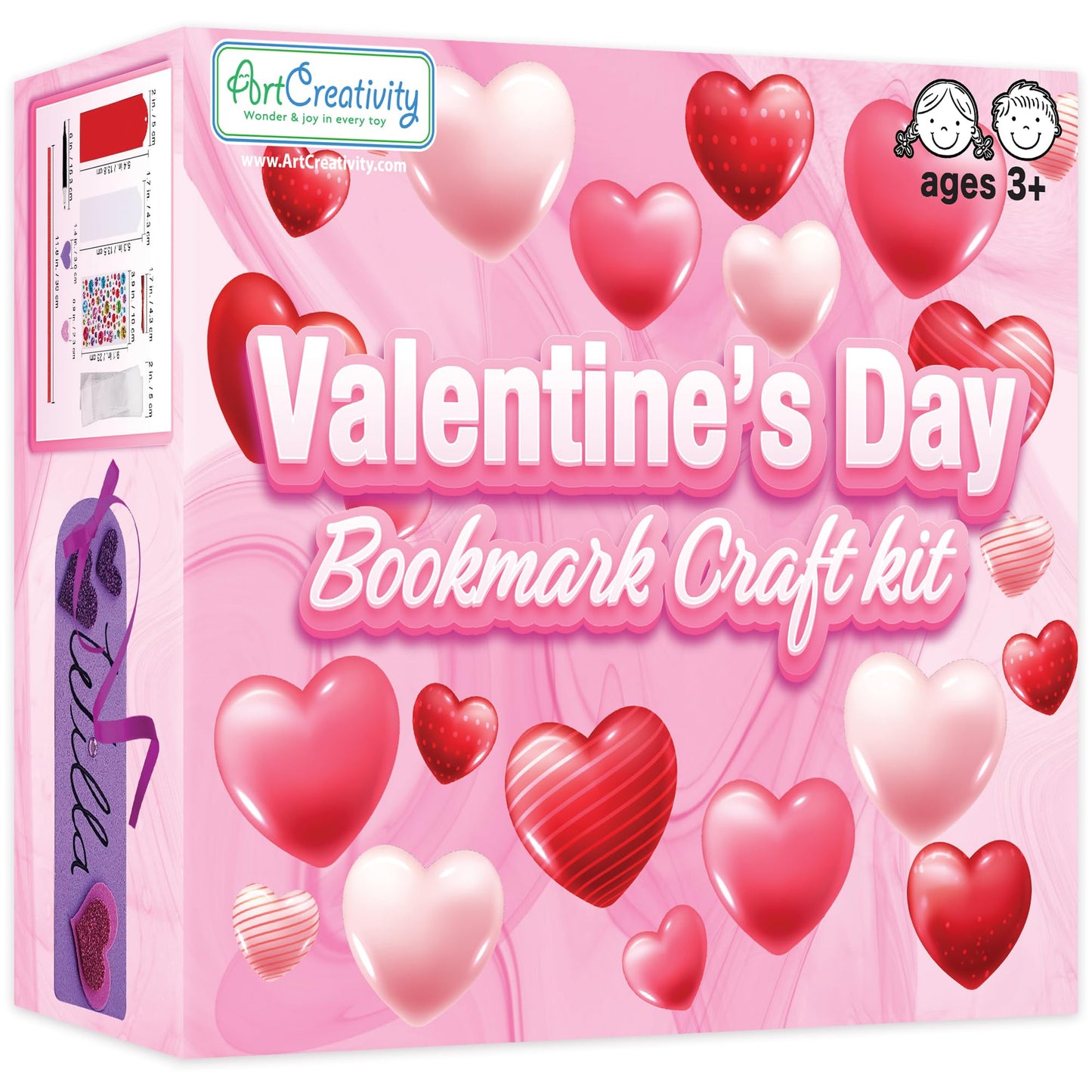 ArtCreativity 314 PCS Valentine’s Day Bookmark Craft Kit - Makes 24 Bookmarks - Valentine Crafts for Kids Classroom - Valentines Bookmark Craft Kit with Hearts, Glitter Stickers, Rhinestones, Ribbons