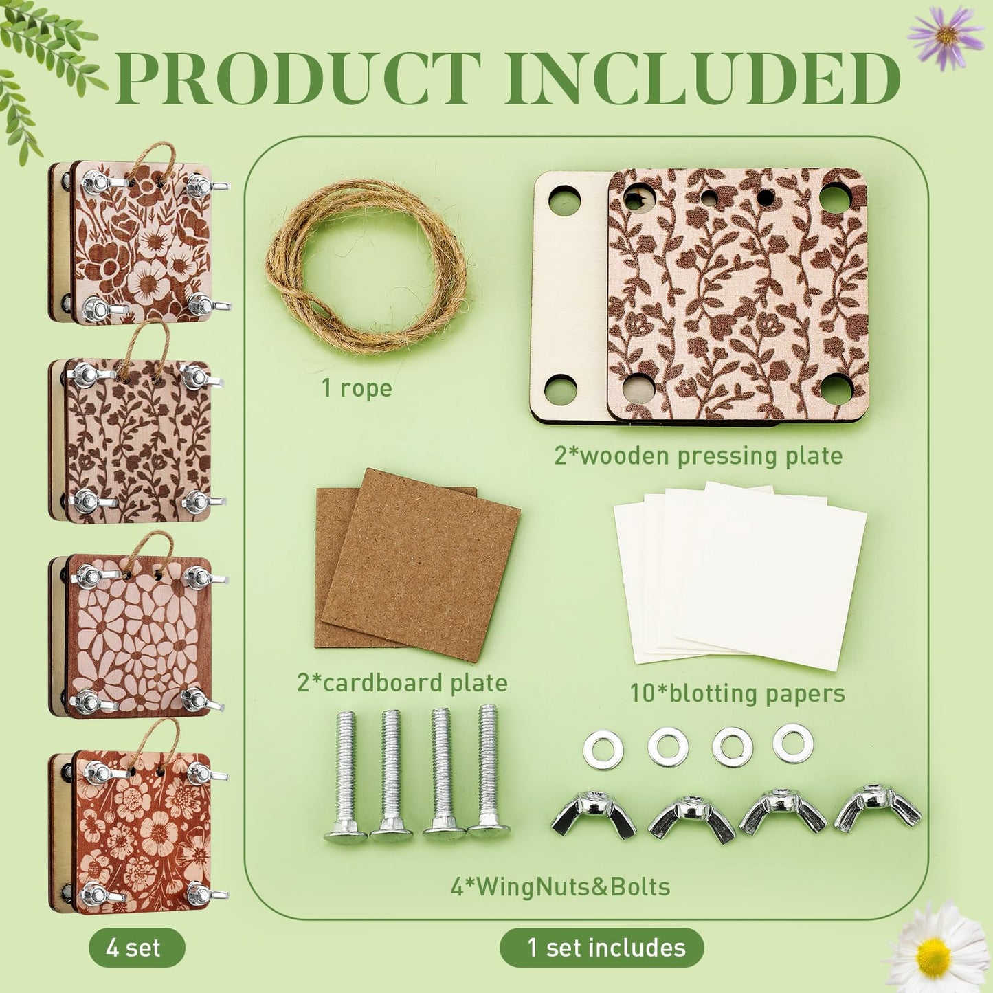 Leriton 4 Set Small Flowers Press Kit Pocket Micro Flower Pressing Mini Plant Preservation Kit for Arts and Crafts Lovers