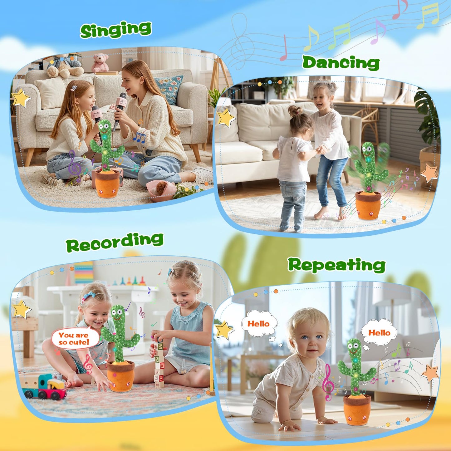 LLUKEME Talking Cactus Toy for Babies 6+ Months & Toddlers - Dancing Singing Repeating Cactus Toy with 10 Songs & Lights, Interactive Plush Gift for Kids Age 1 2 3 4 5 6, for Kids