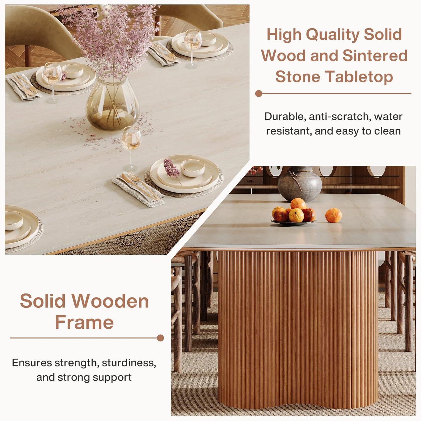 Tribesigns 78.7" Sintered Stone Dining Table for 8-10，Luxury Rectangular Kitchen Table with Solid Wood Legs, Mid-Century Dining Room Table for Living Room