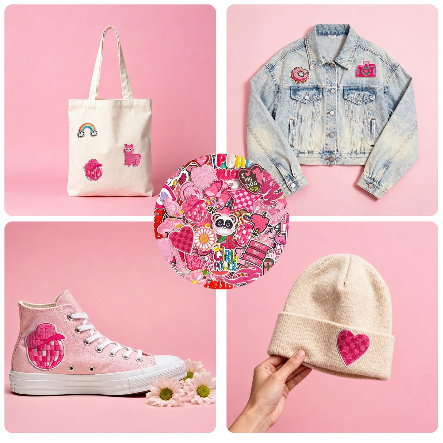 60Pcs Pink Iron on Patch, Random Assorted Styles Pink Theme Iron on Patches for Girls, Cute Preppy Applique Patches for Clothes, Dress, Hat, Jeans, DIY Accessories