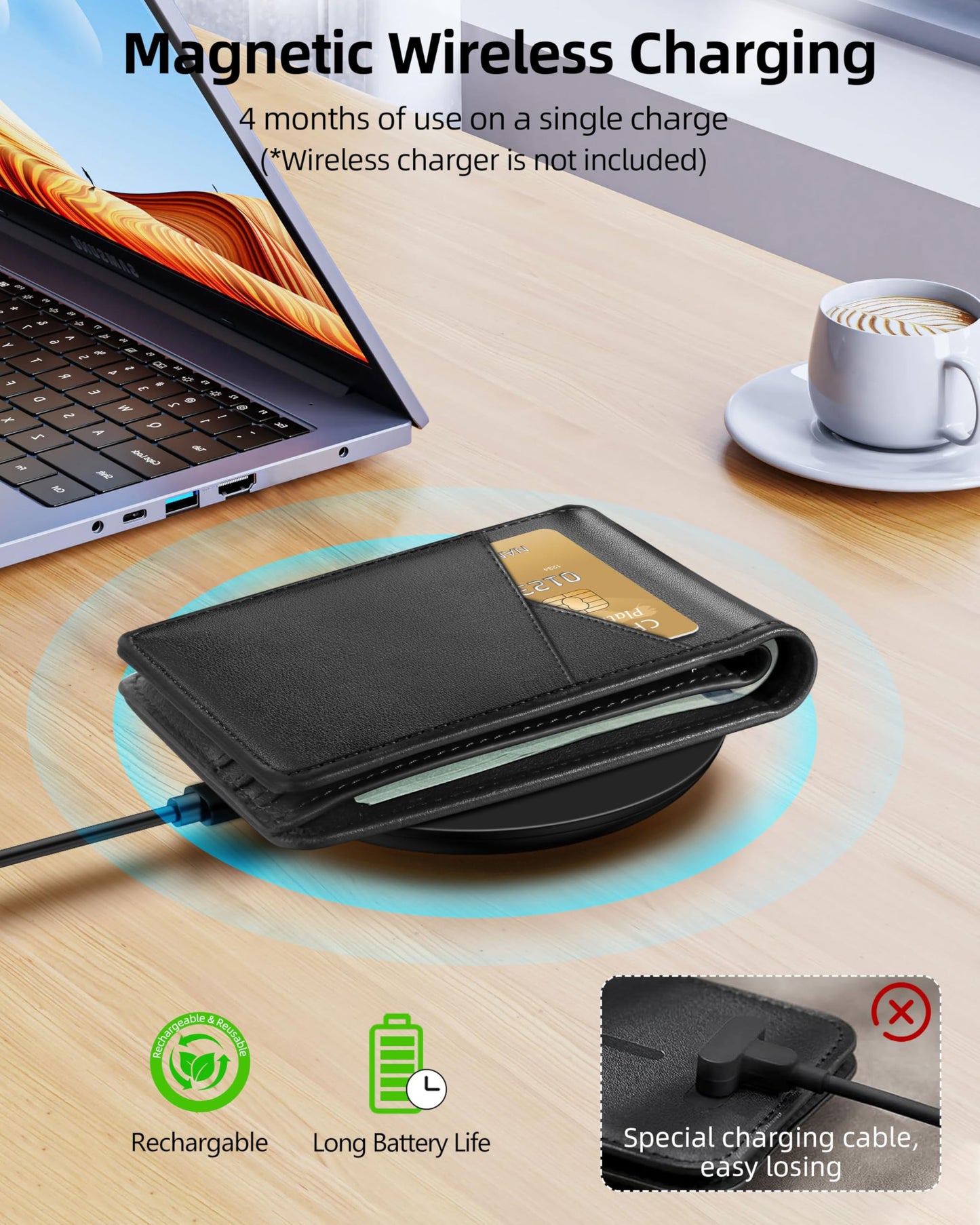 ExtreLife Mens Wallet with Smart Tracker, Genuine Leather Bifold Wallet, Works with Apple Find My, 10 Card Slots, Money Pocket, ID Window, RFID Blocking, GPS Wallet Tracker, Gift Box, Black