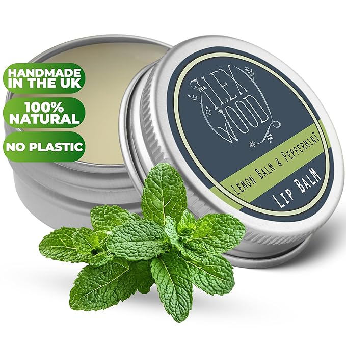 The Ilex Wood - All Natural Lip Balm - Lemon Balm and Peppermint - Cold Sore Treatment for Lips, Palm Oil Free, Cruelty Free, Plastic Free, Moisturising Lip Balm, Handcrafted - 10ml (0.34 fl oz)