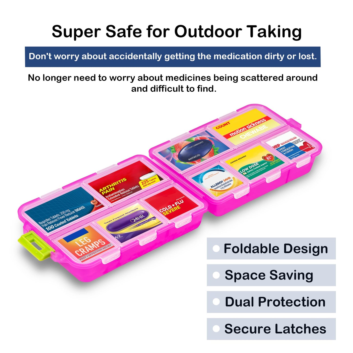 2026 New Extra Large Pill Box with Medicine Labels Travel Essentials Daily Med Container Mini Medication Organizer Storage Organizer Case 7 Day Pill Organizer(Pink)