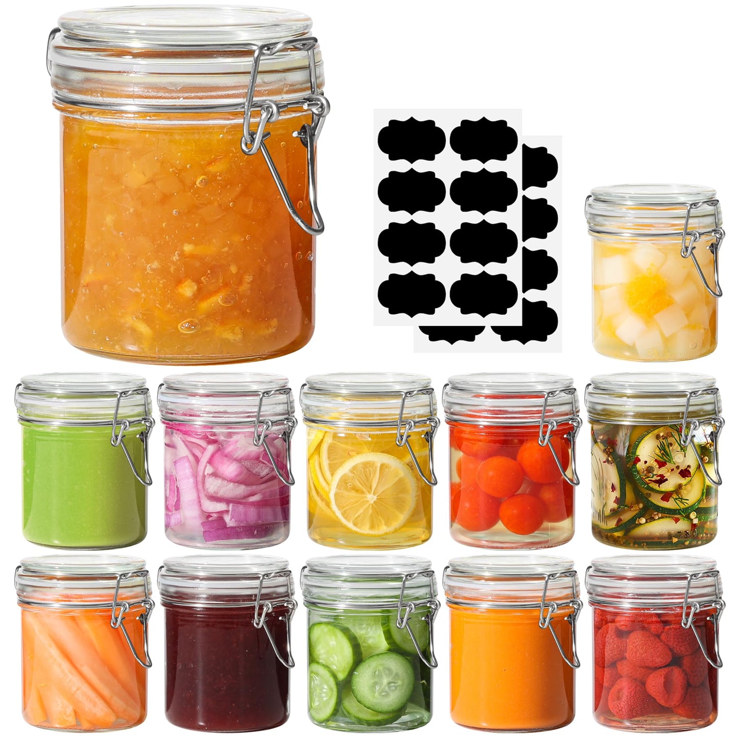 ComSaf 8oz Glass Jars with Airtight Lids (Value Pack of 12), Bulk Cylindrical Jelly Jars for Complete Pantry Organization, 240ml Small Canisters for Sourdough Discard, Spices, Crafts & More