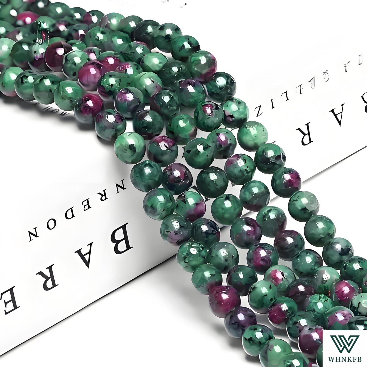 WHNKFB 8mm 50PCS Natural Ruby Zoisite Round Beads, Red-Green Loose Gemstone Beads for Jewelry Making Craft - 4mm 6mm 8mm 10mm Options with Free Elastic Cord