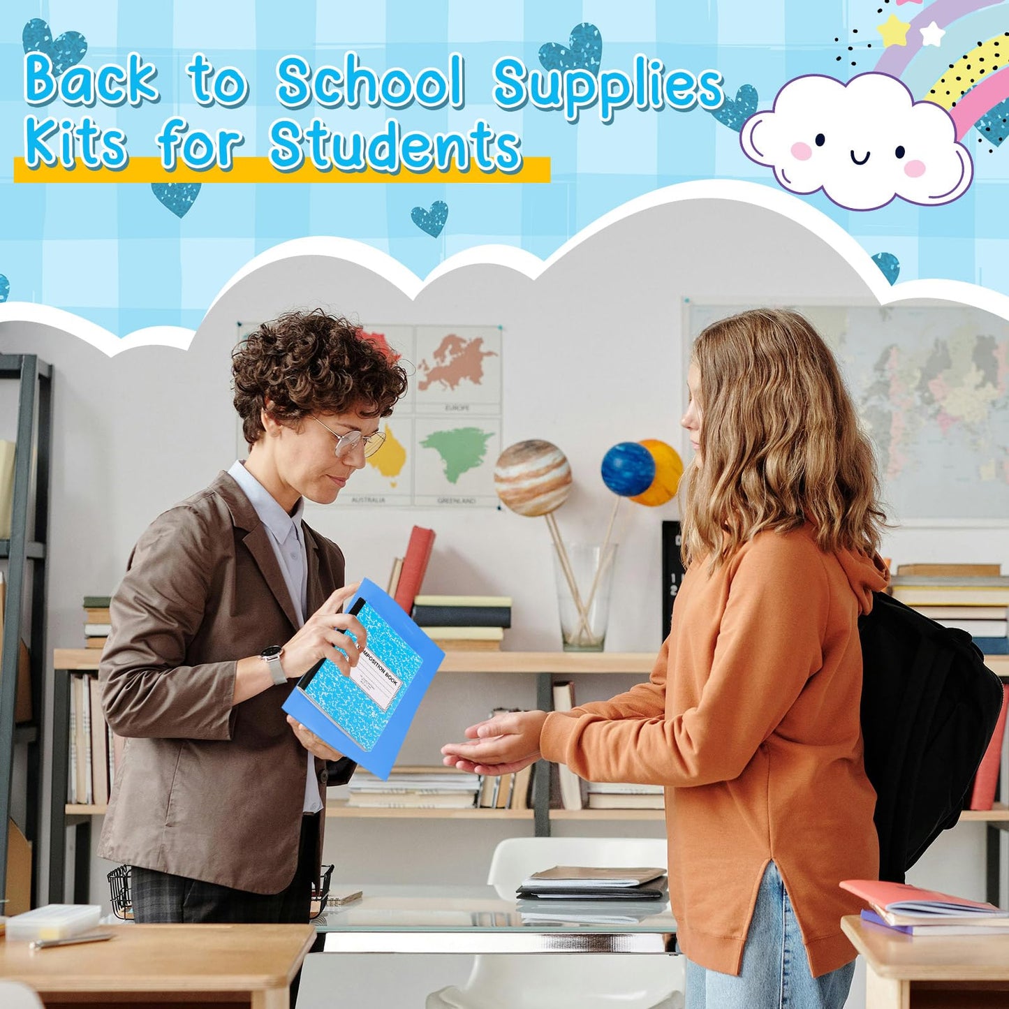 Watersay 48 Pcs School Stationary Set Essentials Bundle Include Folders Notebooks Rulers Scissors Pencils Pens and Much More Back to School Gifts for Students(Blue)